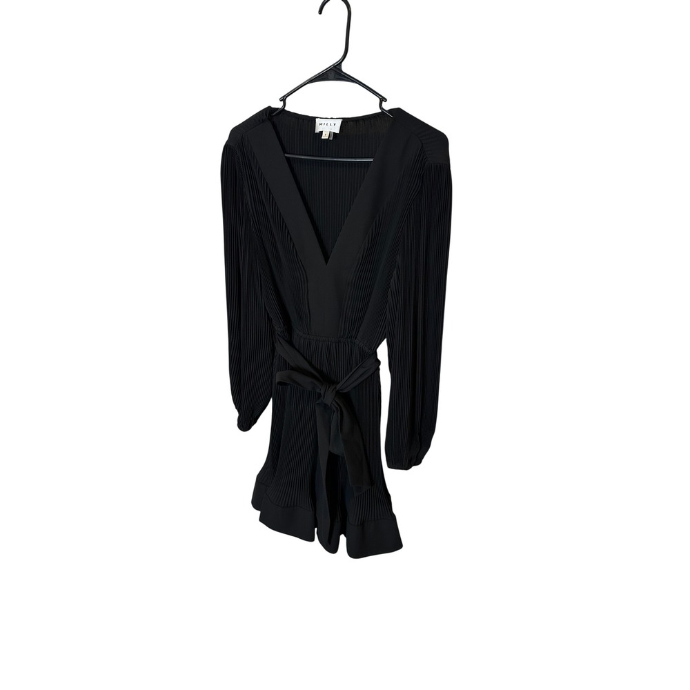 Milly Black‎ Liv  Mini Dress Long Sleeve Waist Tie Size 4